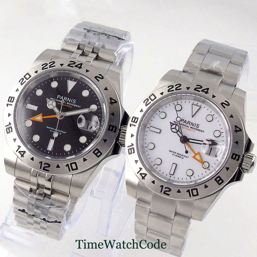 Gmt Dual Timezone Watch - Parnis 40mm Sapphire Glass Automatic Men's