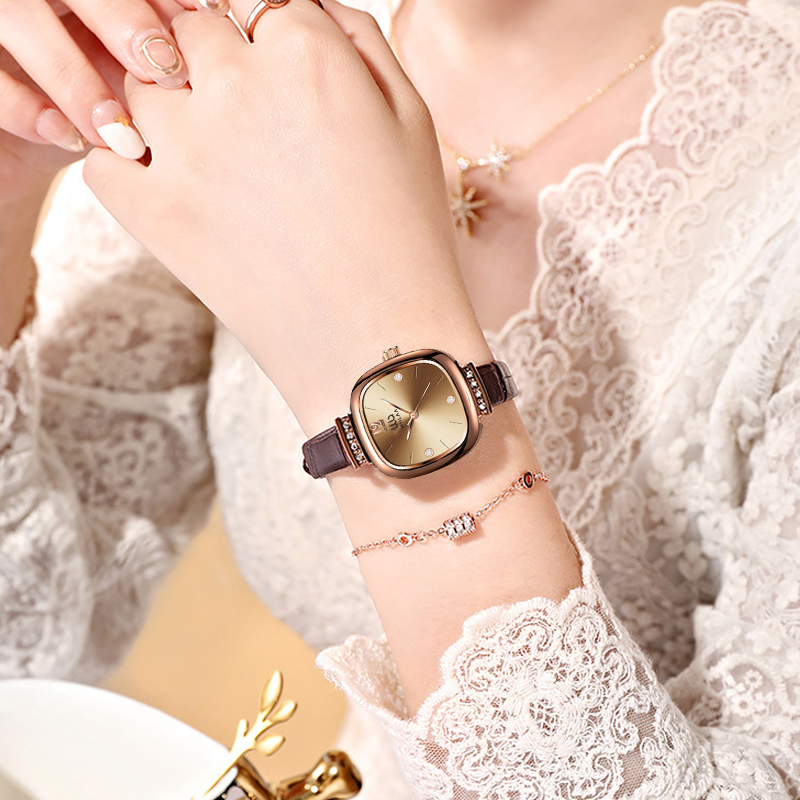 Women's Rose Gold Square Watch - Luxury Watch With Leather Strap 评论和价格