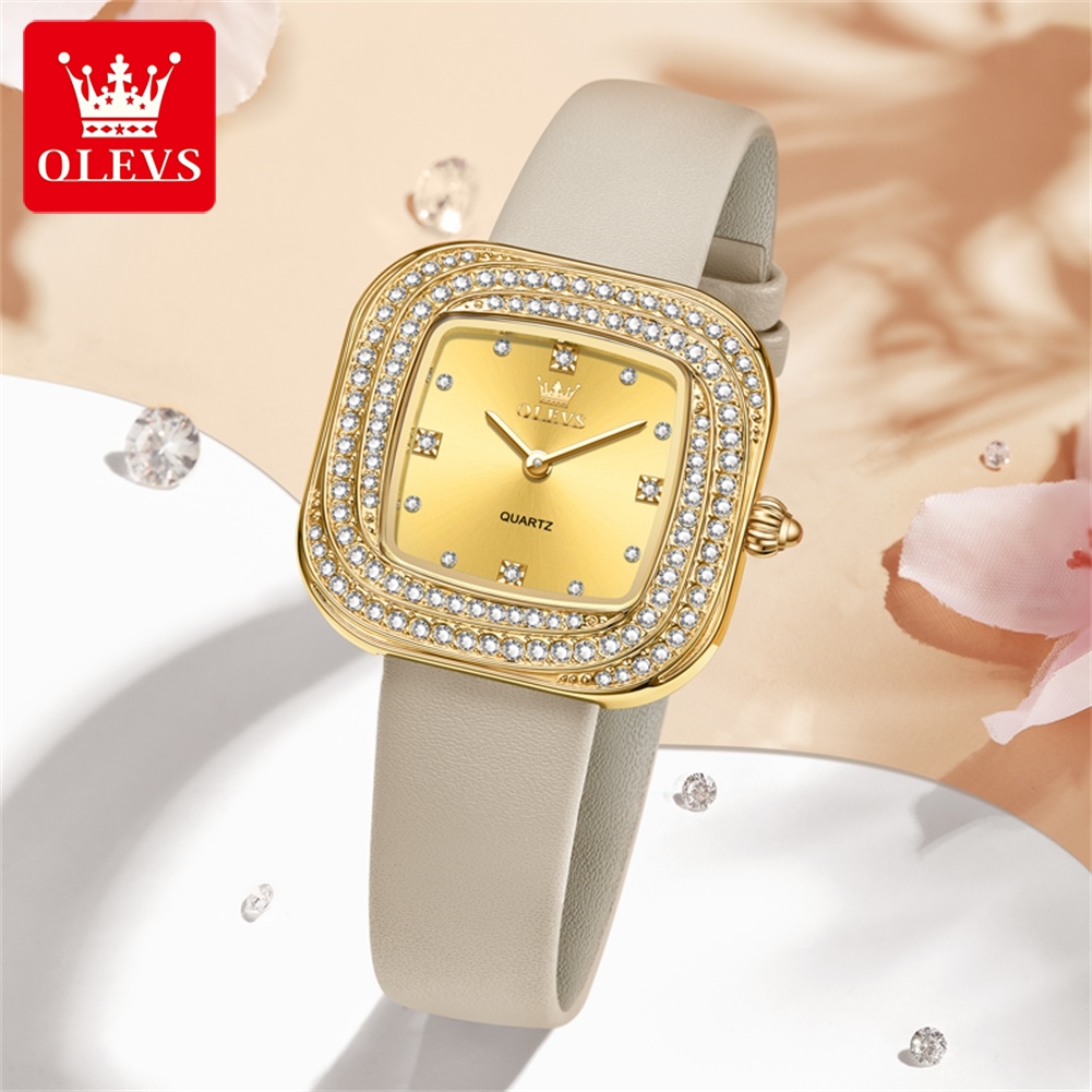 OLEVS Fashion Ladies' Square Q - Luxury Watch With Leather Strap 评论和价格