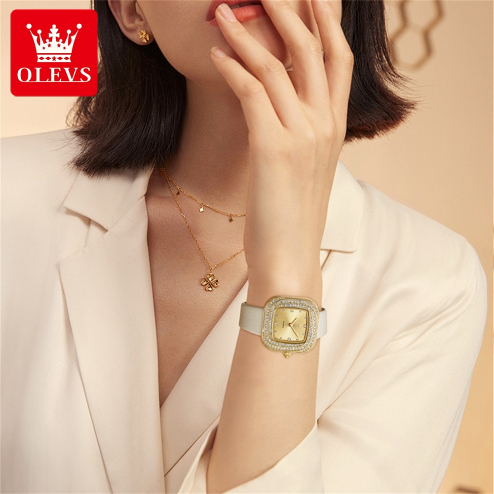 OLEVS Fashion Ladies' Square Q - Luxury Watch With Leather Strap 评论和价格