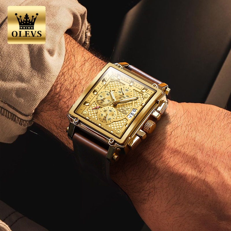 OLEVS Brand Mens Watches Water - Luxury Watch With Leather Strap 评论和价格